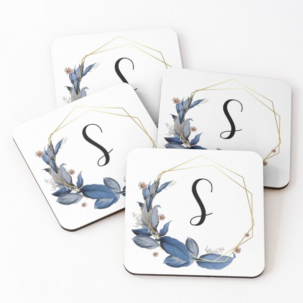 Item preview, Monogram Gold Frame with Blue Leaves | Monogram Letter S designed and sold by JustSeasons.