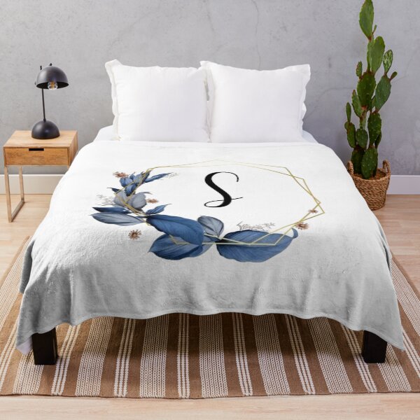 Item preview, Monogram Gold Frame with Blue Leaves | Monogram Letter S designed and sold by JustSeasons.