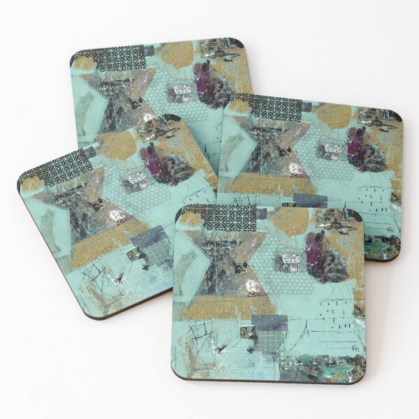 Item preview, Abstract Aqua and black painting  with gold metallic style textures.  designed and sold by Sue Zipkin.