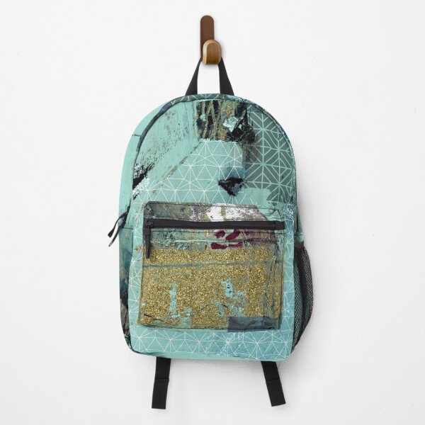 Item preview, Abstract Aqua and black painting  with gold metallic style textures.  designed and sold by Sue Zipkin.