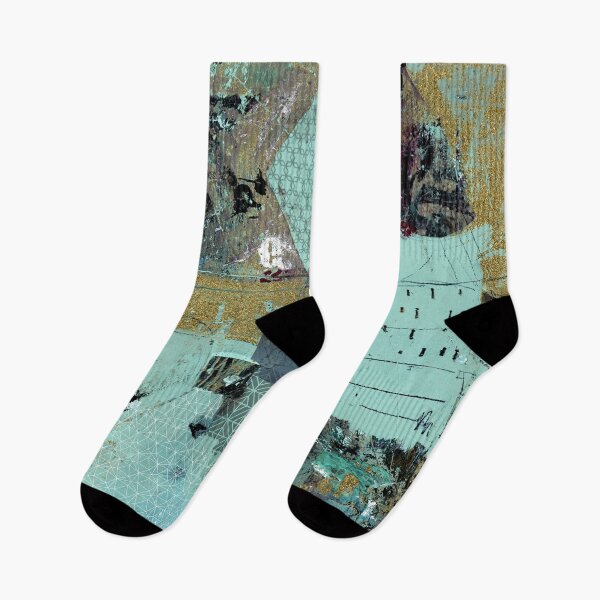 Item preview, Abstract Aqua and black painting  with gold metallic style textures.  designed and sold by Sue Zipkin.