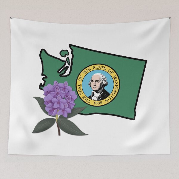 Item preview, State of Washington Flag with State Flower Pacific Rhododendron designed and sold by Gsallicat.