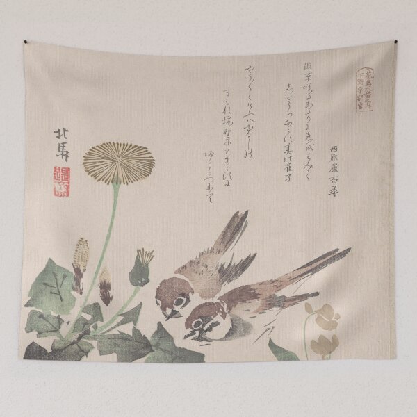 Item preview, Sparrows and Dandelions - Hokuba Vintage Japanese Art Restored designed and sold by molamode.