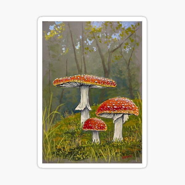 Fly Agaric Toadstrool (grey and forest background) Sticker