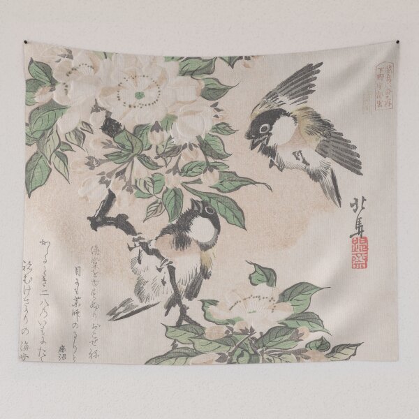 Item preview, Marsh Tital and Crab Apple Flowers - Hokuba Vintage Japanese Art Restored designed and sold by molamode.