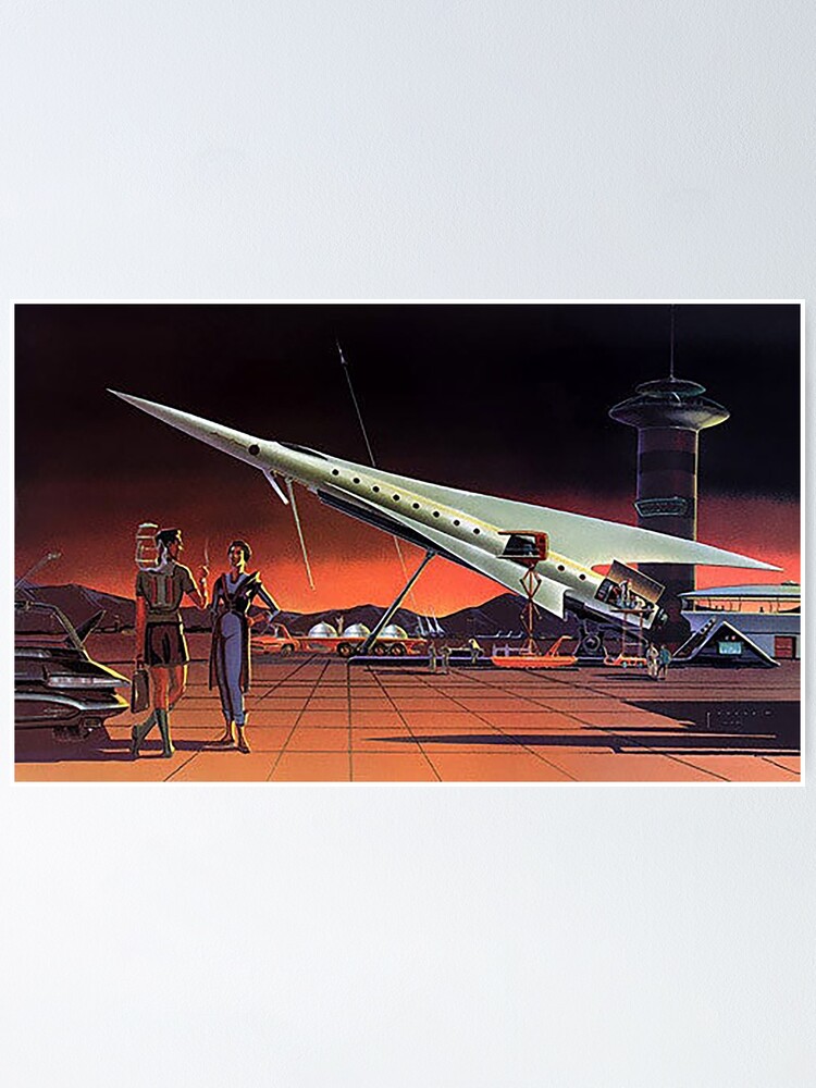 Futuristic Spaceport, Sci Fi, Science Fiction, Mid Century Modern poster,  vintage poster, Space tourist, Launch Pad, 1950s future art | Poster