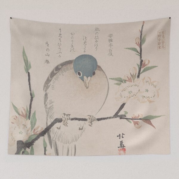Item preview, Mountain Dove and Peach Flowers - Hokuba Vintage Japanese Art Restored designed and sold by molamode.