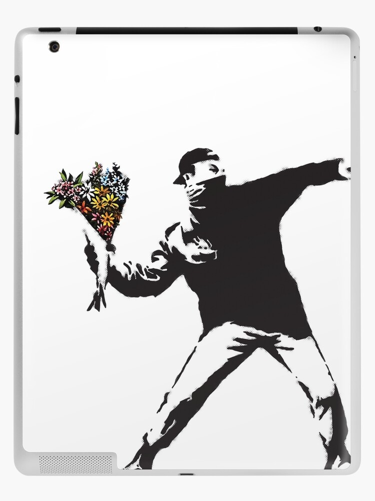 Banksy graffiti Protest anarchist throwing flowers Thrower Make Art not war  on white background HD HIGH QUALITY ONLINE STORE