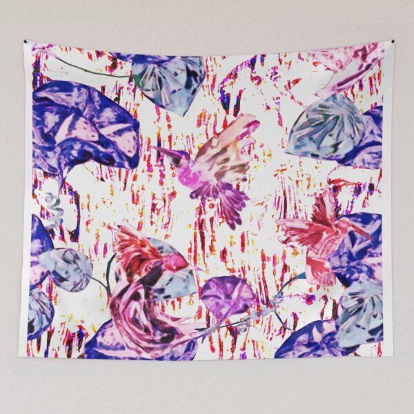 Item preview, hummingbird, nectar rain, bindweed, leaves, flowers, birds, pink, girly designed and sold by Maria Mihailova.