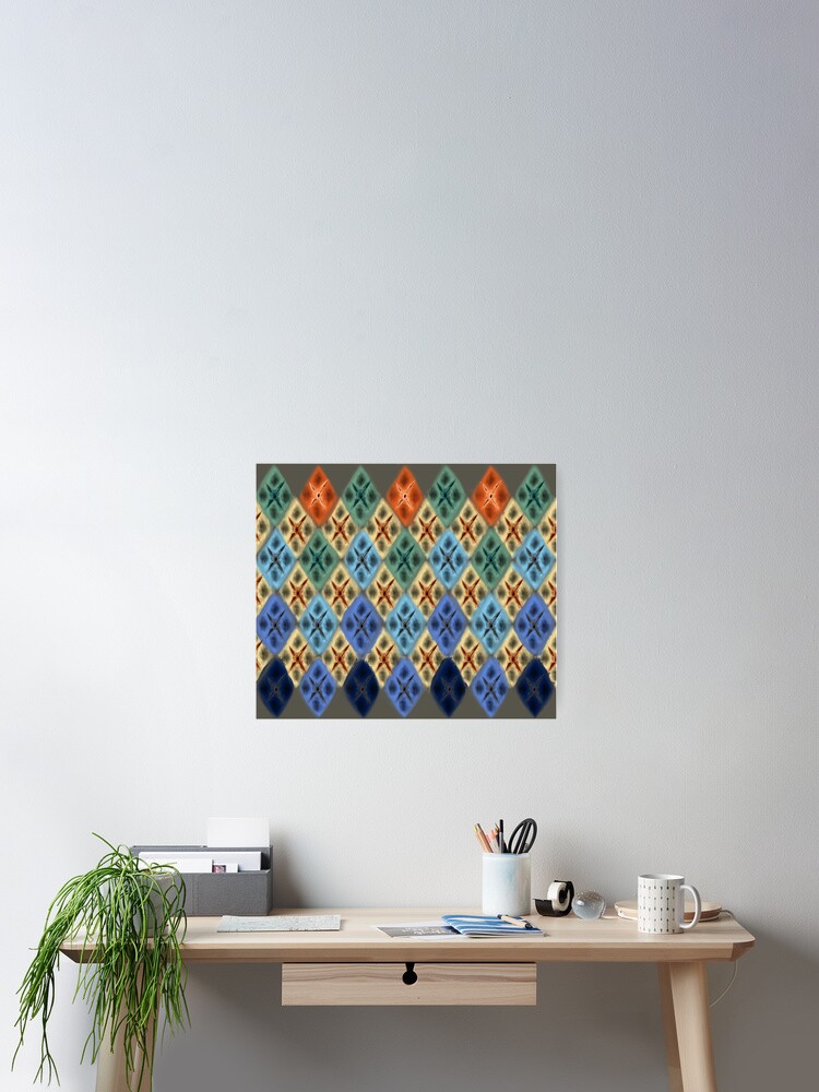 Thumbnail 2 of 3, Poster, Argyle Dragon Scale: Fall Colors designed and sold by BlazeraptorGirl.