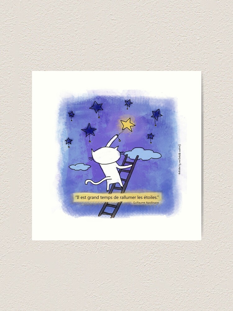 Il Est Grand Temps De Rallumer Les Etoiles Cat French Doodle Art Print By Eyecreate Redbubble