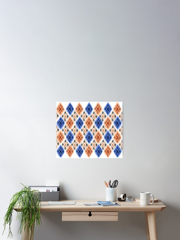 Thumbnail 2 of 3, Poster, Argyle Dragon Scale: White Koi Pattern designed and sold by BlazeraptorGirl.