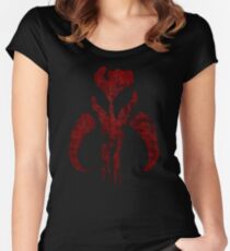 Boba Fett Symbol Mandalorian Mythosaur Skull Women's Fitted Scoop T-Shirt