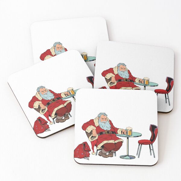 Item preview, Exhausted Santa Claus drinks a beer designed and sold by VerboShop.