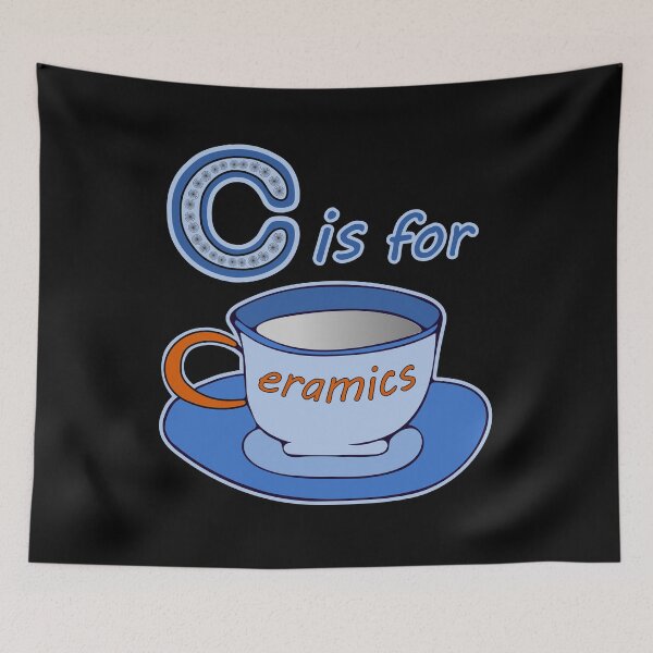 Item preview, Letter C for Ceramics Blue Cup Orange Text designed and sold by artfulnotebook.