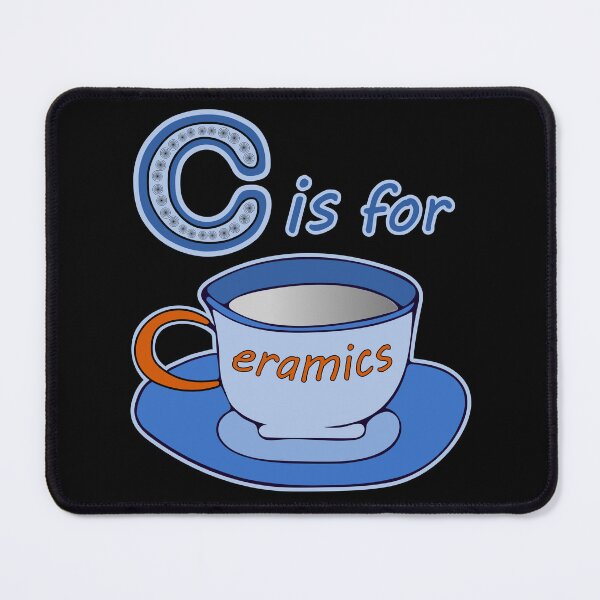 Item preview, Letter C for Ceramics Blue Cup Orange Text designed and sold by artfulnotebook.