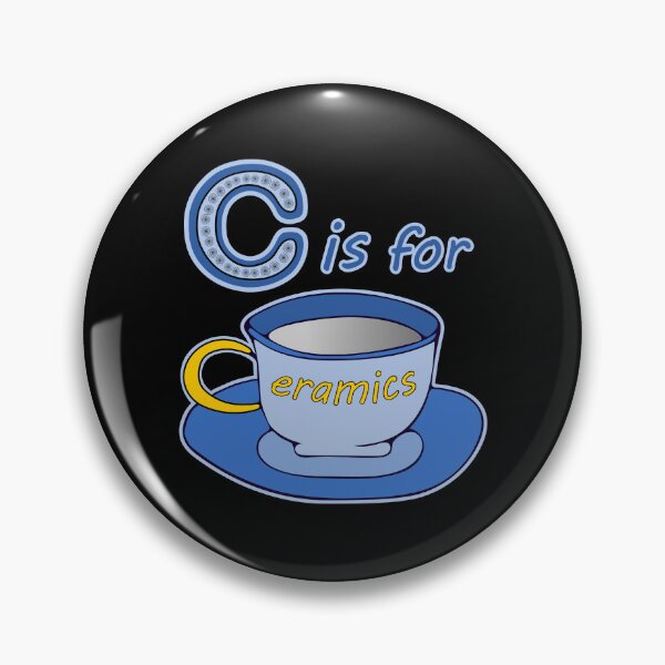Item preview, Letter C for Ceramics Blue Coffee Cup Yellow Text designed and sold by artfulnotebook.