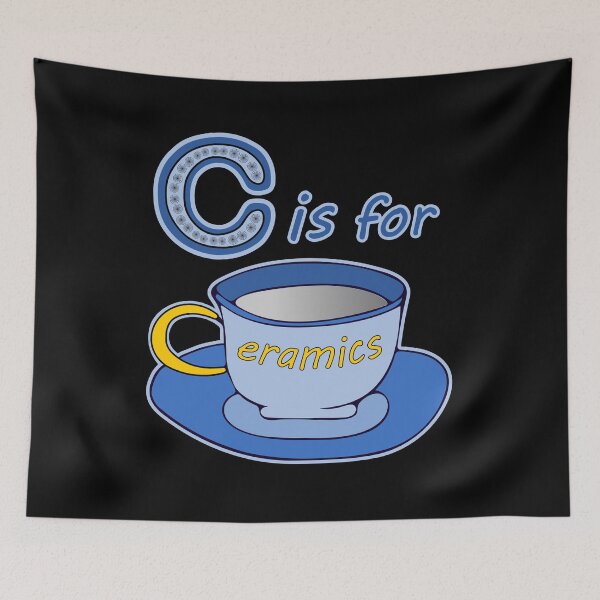 Item preview, Letter C for Ceramics Blue Coffee Cup Yellow Text designed and sold by artfulnotebook.