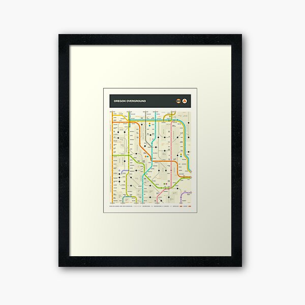 OREGON STATE HIGHWAY MAP (subway style) Framed Art Print