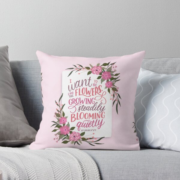 Item preview, I want to be like the flowers, growing steadily, blooming quietly - Hand Lettered Quote - PINK designed and sold by TheBubblyType.