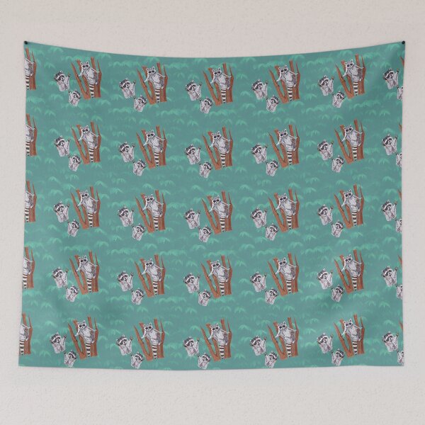 Item preview, Playful Raccoons on Tree Pattern -Blue Green designed and sold by BlissDrizzle.