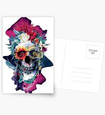 Floral Skull Blue Postcards