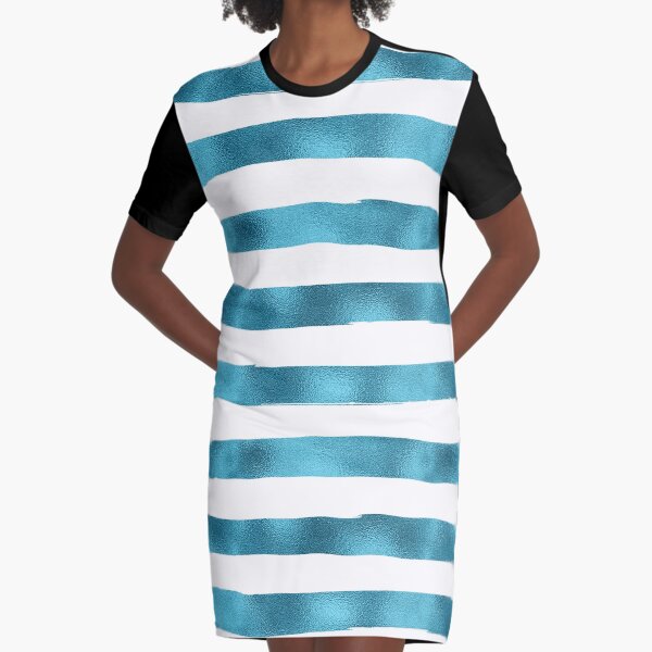 Shimmery Blue Stripes Graphic T-Shirt Dress