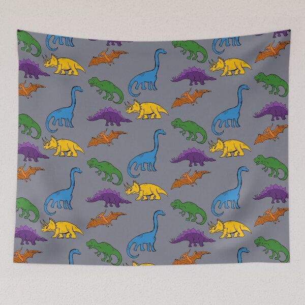 Item preview, Multicolor Dinosaur print grey designed and sold by DemonicGloom.