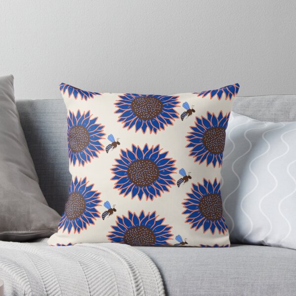 Artikelvorschau, Einzelne Blume des tiefblauen Sonnenblumen- und Bienen-Druckes entworfen und verkauft von BenitasDesign.