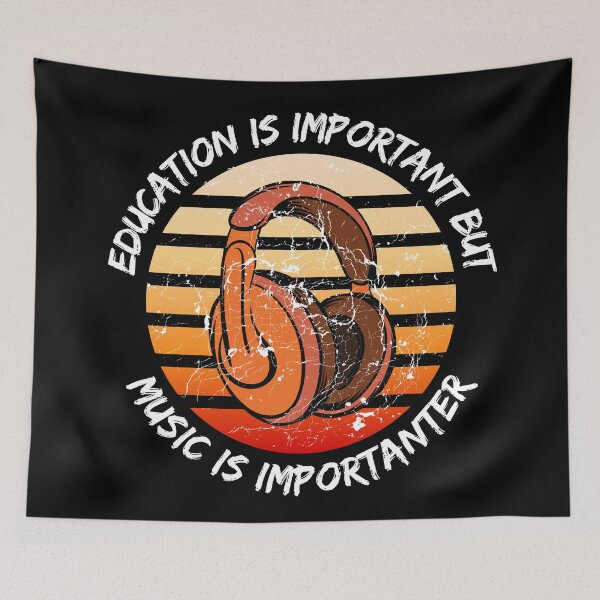 Item preview, Education Is Important But Music Is Importanter Grunge Retro Sunset Orange Headphones In Black designed and sold by LuckyKermit.