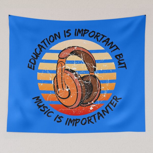 Item preview, Education Is Important But Music Is Importanter Grunge Retro Sunset Orange Headphones designed and sold by LuckyKermit.