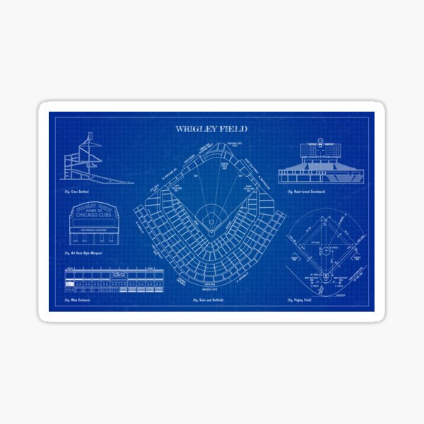 Wrigley Field Blueprint Print – 18x24 Inch Hand-Drawn Art Of Chicago Cubs Ballpark