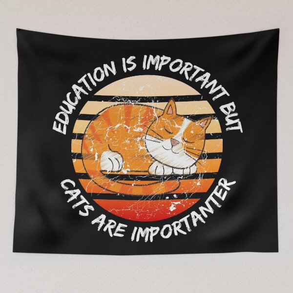 Item preview, Education Is Important But Cats Are Importanter Grunge Retro Sunset Cat Napping In Black designed and sold by LuckyKermit.