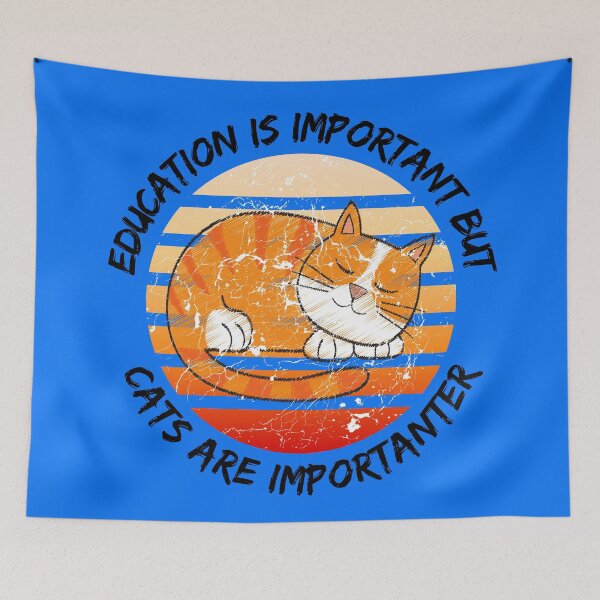 Item preview, Education Is Important But Cats Are Importanter Grunge Retro Sunset Cat Napping In Blue designed and sold by LuckyKermit.