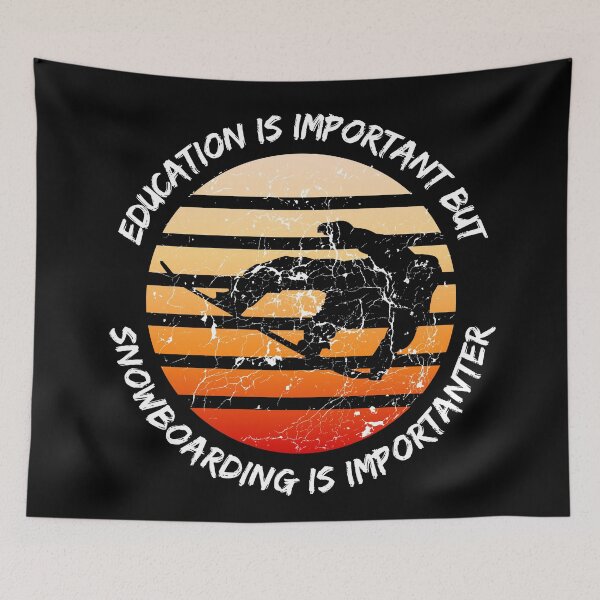 Item preview, Education Is Important But Snowboarding Is Importanter Grunge Retro Sunset Snowboard Stunt In Black designed and sold by LuckyKermit.