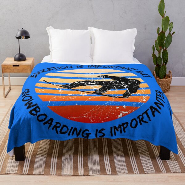 Item preview, Education Is Important But Snowboarding Is Importanter Grunge Retro Sunset Snowboard Stunt In Blue designed and sold by LuckyKermit.