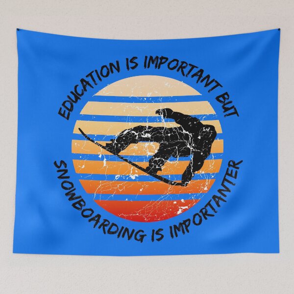 Item preview, Education Is Important But Snowboarding Is Importanter Grunge Retro Sunset Snowboard Stunt In Blue designed and sold by LuckyKermit.