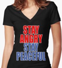 STAY ANGRY STAY PEACEFUL Women's Fitted V-Neck T-Shirt