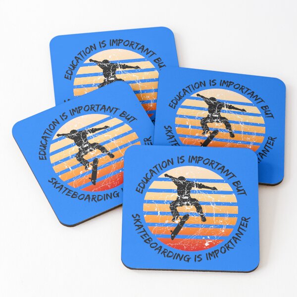 Item preview, Education Is Important But Skateboarding Is Importanter Grunge Retro Sunset Skateboard Stunt In Blue designed and sold by LuckyKermit.