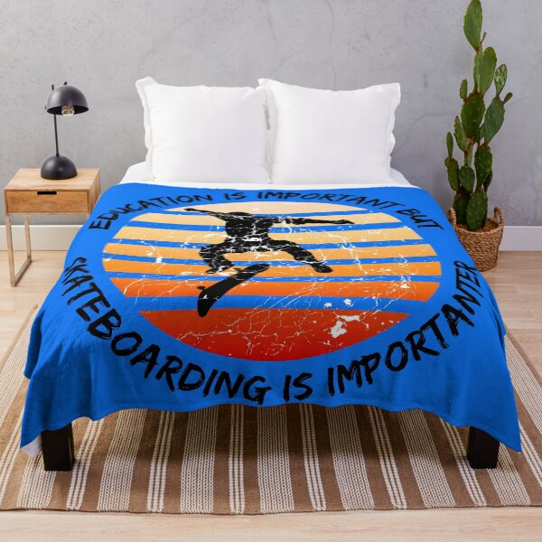 Item preview, Education Is Important But Skateboarding Is Importanter Grunge Retro Sunset Skateboard Stunt In Blue designed and sold by LuckyKermit.
