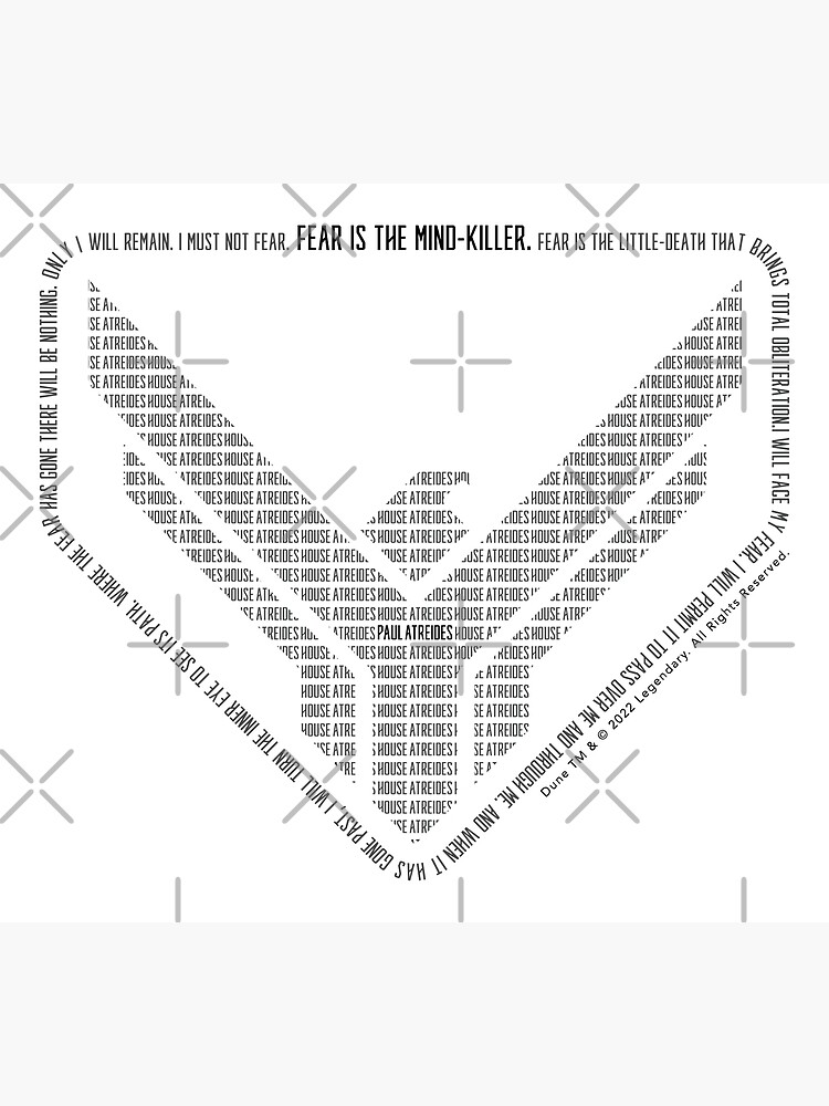 "DUNE 2022 HOUSE ATREIDES FEAR LITANY WORD ART BADGE white