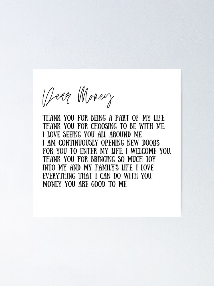 "Dear Money A Love Letter To Money" Poster by Highon444 Redbubble