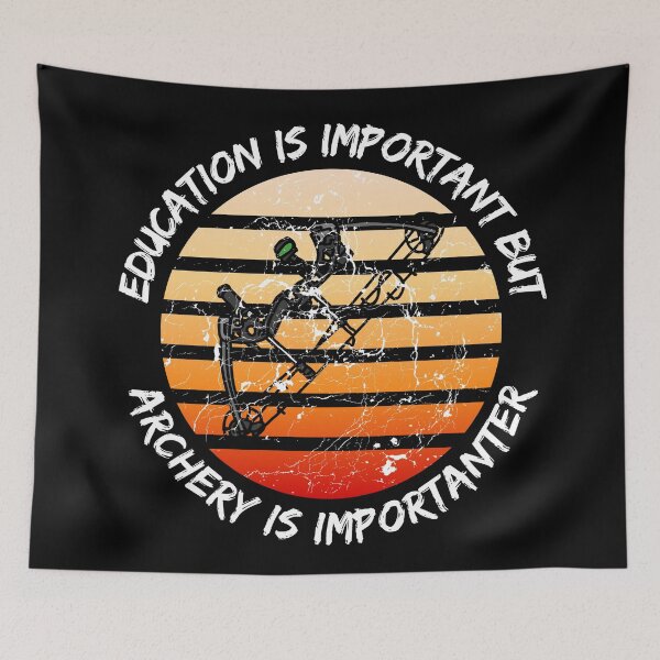 Item preview, Education Is Important But Archery Is Importanter Grunge Retro Sunset Compound Bow In Black designed and sold by LuckyKermit.