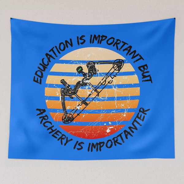 Item preview, Education Is Important But Archery Is Importanter Grunge Retro Sunset Compound Bow In Blue designed and sold by LuckyKermit.
