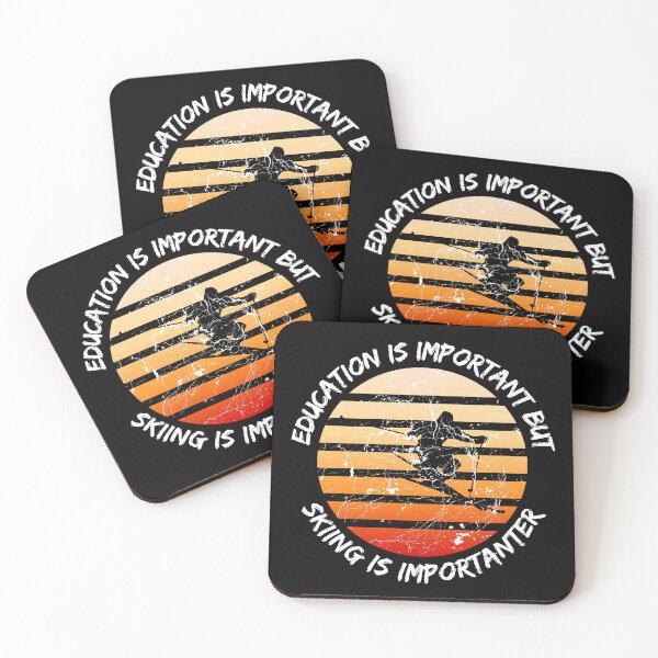 Item preview, Education Is Important But Skiing Is Importanter Grunge Retro Sunset Ski Stunt In Black designed and sold by LuckyKermit.