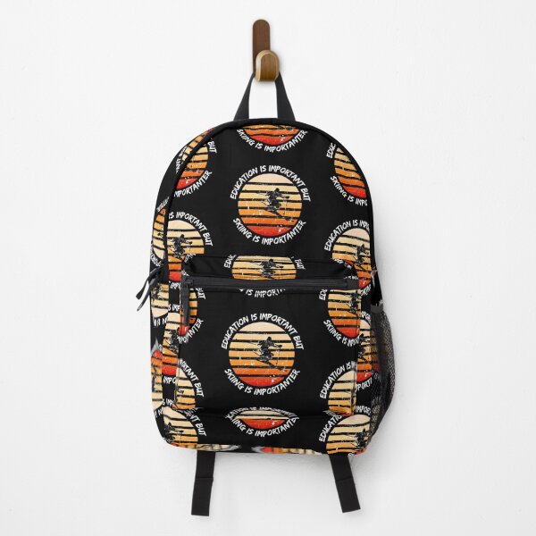 Item preview, Education Is Important But Skiing Is Importanter Grunge Retro Sunset Ski Stunt In Black designed and sold by LuckyKermit.