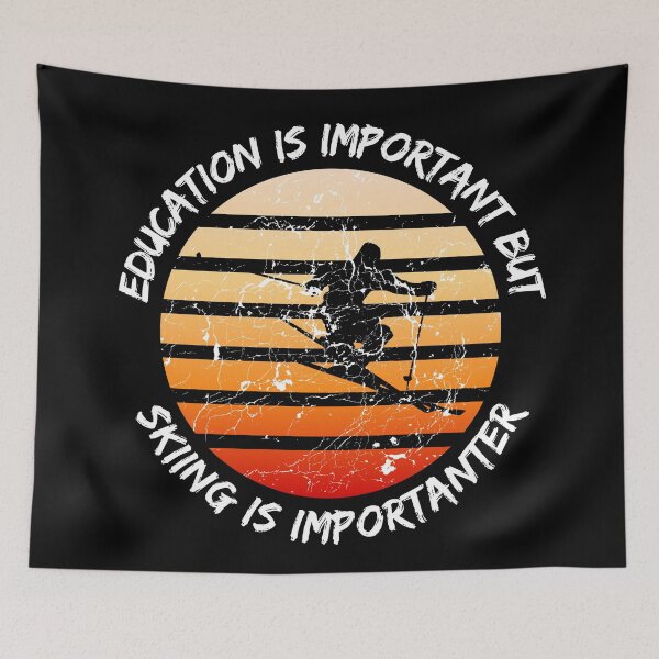 Item preview, Education Is Important But Skiing Is Importanter Grunge Retro Sunset Ski Stunt In Black designed and sold by LuckyKermit.