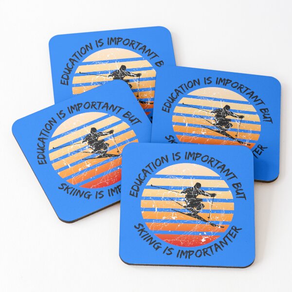Item preview, Education Is Important But Skiing Is Importanter Grunge Retro Sunset Ski Stunt In Blue designed and sold by LuckyKermit.