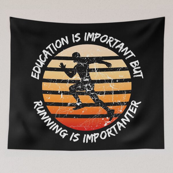 Item preview, Education Is Important But Running Is Importanter Grunge Retro Sunset Marathon Man In Black designed and sold by LuckyKermit.