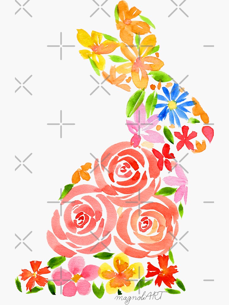 Floral Bunny Watercolor Artwork Sticker For Sale By Magnoliart Kata